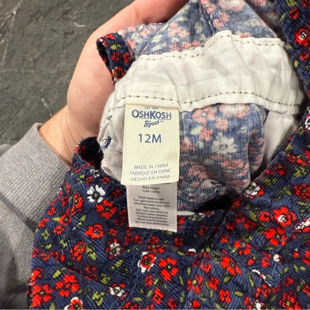 Oshkosh 12 month floral overalls baby girl navy red